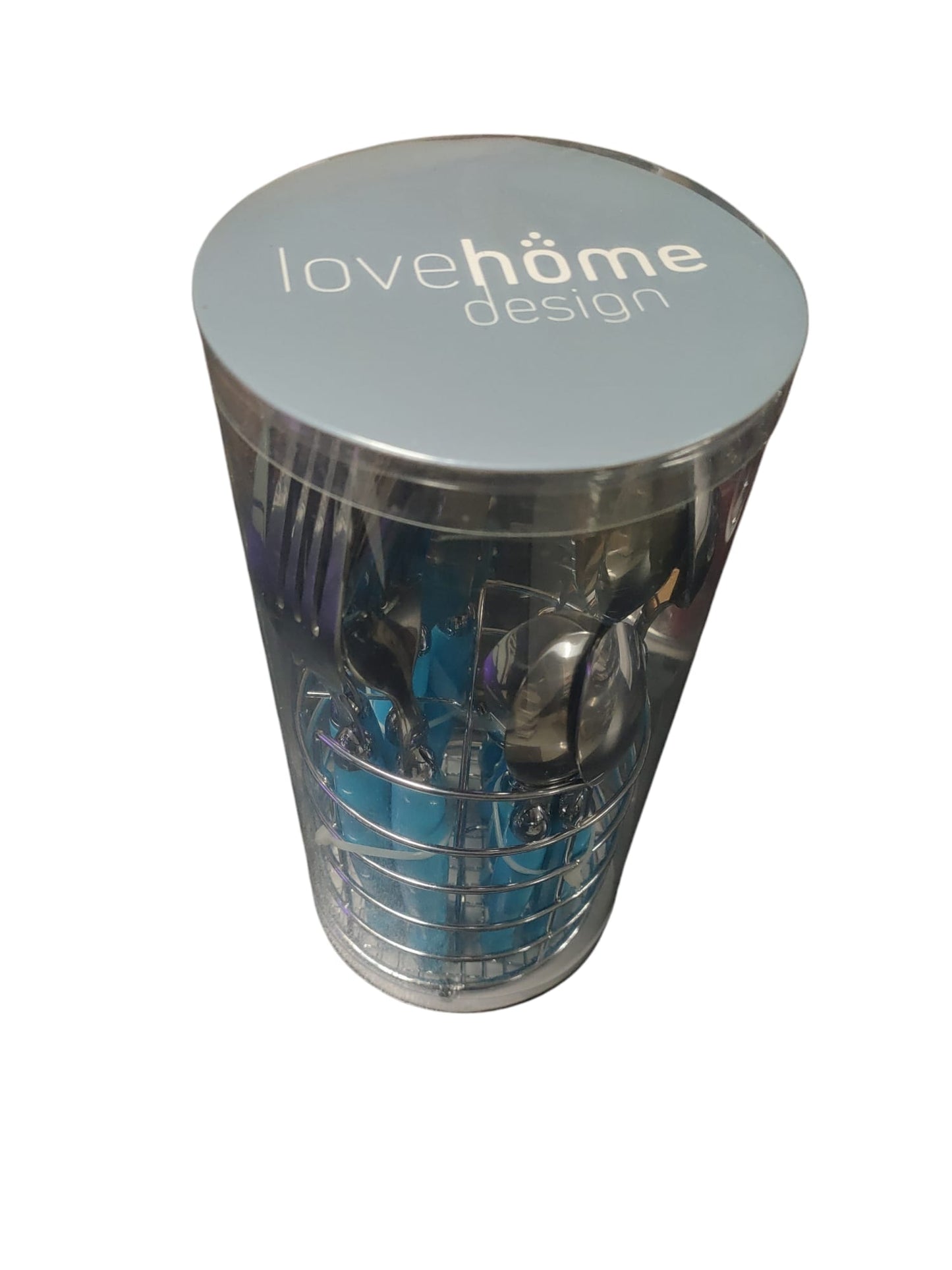 Lovehome Set di 16 posate con apposito portaposate rotondo