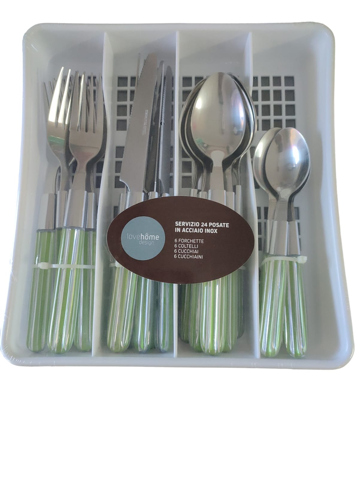24 posate Lovehome in acciaio inox con apposito portaposate