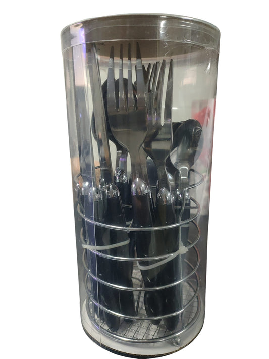 Lovehome Set di 16 posate con apposito portaposate rotondo