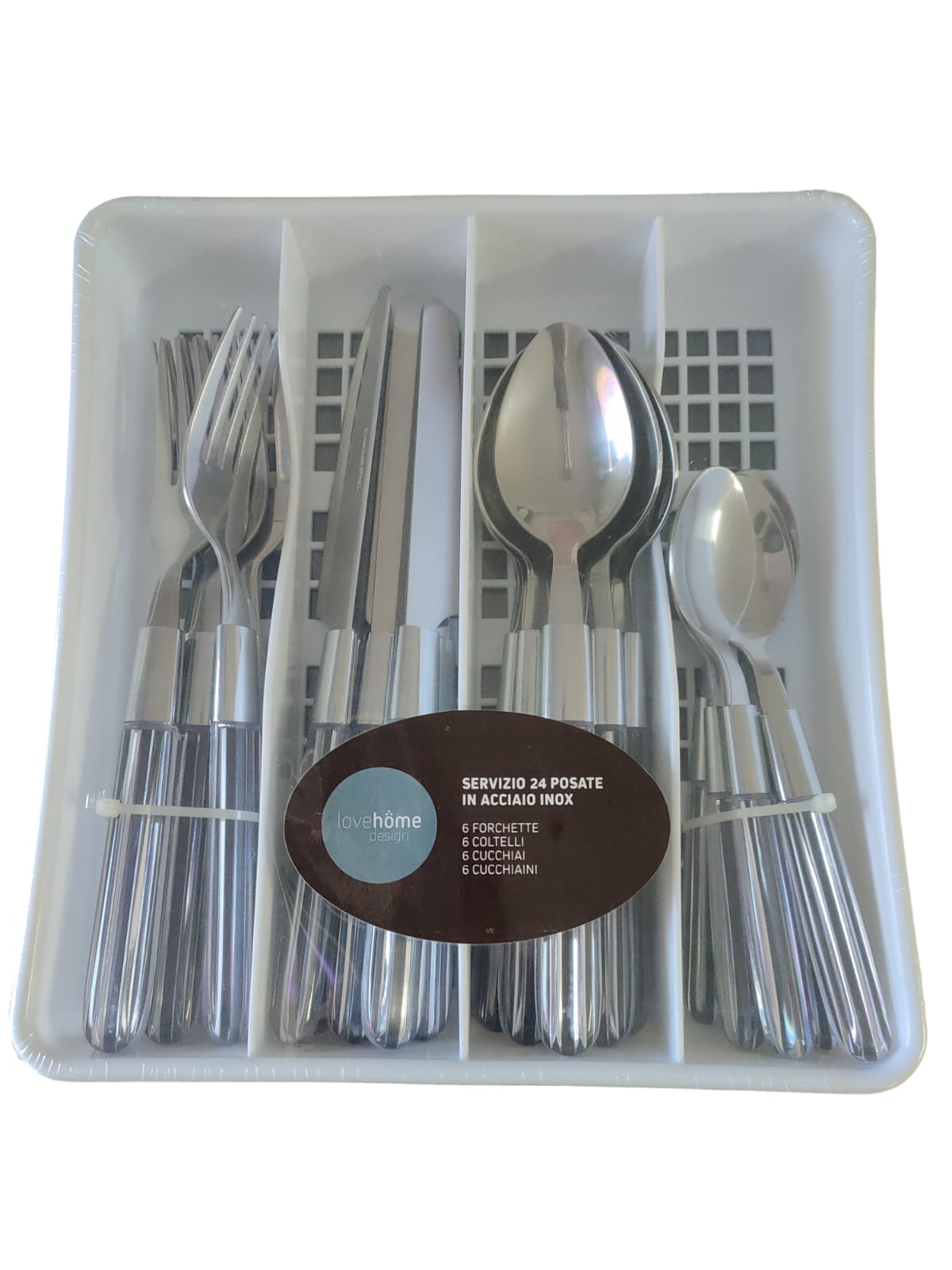 24 posate Lovehome in acciaio inox con apposito portaposate