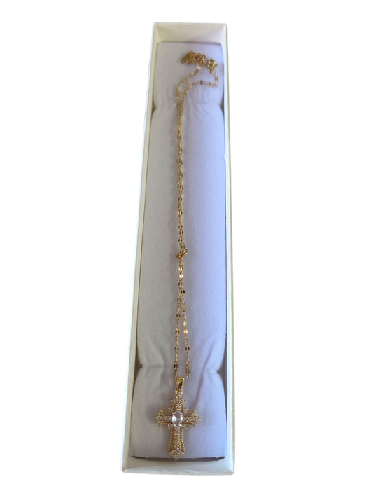 Collana con croce e brillante in acciaio generico